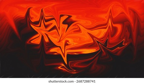 A visually striking abstract image featuring stylized stars rendered in fiery hues of red and orange, set against a dark, swirling black background, evoking a sense of intense energy and motion.