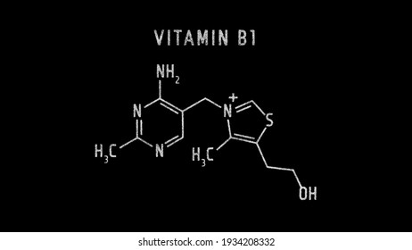 Vitamin B1 Molecular Structure Symbol Sketch Or Drawing On Black Background