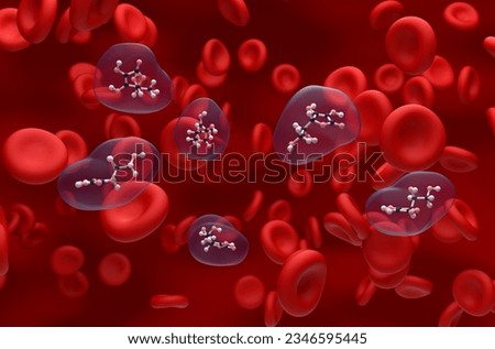Vitamin c (ascorbic acid) structure in the blood flow – ball and stick isometric view 3d illustration