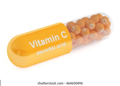 Vitamin C Capsule , 3D Rendering Isolated On White Background