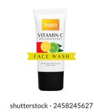 Vitamin C Face Wash Label Design, Lemon Cosmetic Typography Concept Design on White Tube, Royalty-free Stock Photo