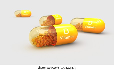 Витамин D, капсула, иллюстрация 3d
