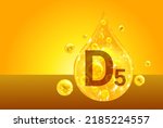 Vitamin D5. Golden drops with oxygen bubbles. Health concept 