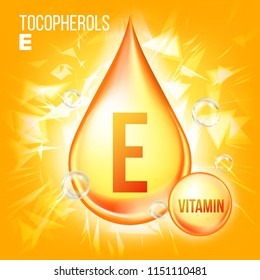 Vitamin E Tocopherols. Vitamin Gold Oil Drop Icon. Organic Gold Droplet Icon. Medicine Liquid. For Beauty, Cosmetic, Heath Promo Ads Design. Illustration