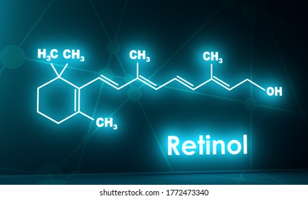 Vitamin A Retinol Molecule. Skeletal Formula. 3D Rendering