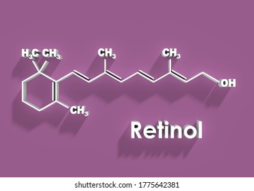 Vitamin A Retinol Molecule. Skeletal Formula. 3D Rendering