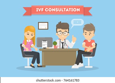 In Vitro Fertilization. Couple On Consultation With Doctor.