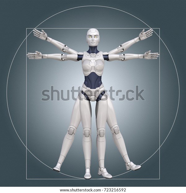 Vitruvian Man Cyborg 3d Illustration Stock Illustration 723216592