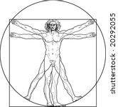 The Vitruvian man. Detailed drawing on the basis of manuscript by Leonardo da Vinci (executed circa in 1490). This JPEG-file has a EPS-copy in my portfolio.