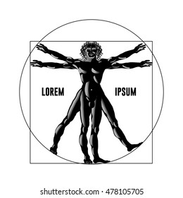 Vitruvian Man Silhouette On A White Background.