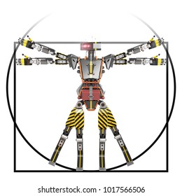 Vitruvian robot worker, 3d rendering