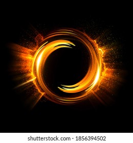 Vivid abstract background. Beautiful design of rotation frame.  Mystical portal. Bright sphere lens. Rotating lines. Glow ring. Magic neon ball. Led blurred swirl. Spiral glint lines. HUD 