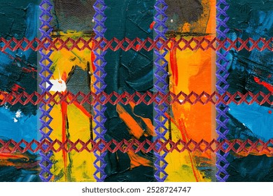 Vivid abstract strokes, dynamic patterns, bold colors, textured, artistic, fluid, expressive, layered, captivating, energetic
