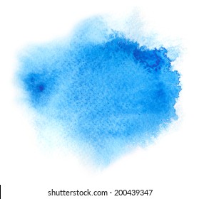 Vivid Blue Watercolor Or Ink Stain With Aquarelle Paint Blotch