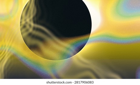 Vivid and captivating abstract wallpaper featuring a striking black oval set against a vibrant background of yellow and white hues, creating an intriguing sense of depth and mystery.