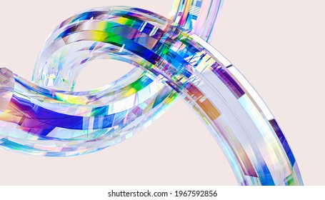 Vivid chromatic glass material abstract design element  geometric banner template background 3d rendering