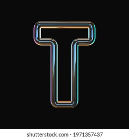 Vivid Color Glass Font Letter T 3D Render Illustration Isolated On Black Background