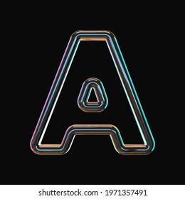 Vivid Color Glass Font Letter A 3D Render Illustration Isolated On Black Background