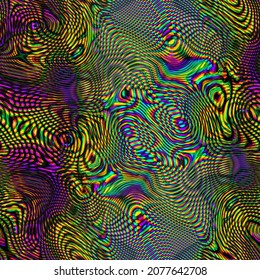 Vivid colorful bright neon liquid shapes, funky psychedelic backdrop in chaos swirl hippie design, crazy shapes of neon green blue violet pink and yellow colors