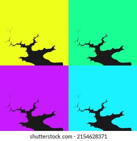 Vivid Colour Quadrants Pop-art Style With Simple Tree Silhouette Repeating Design