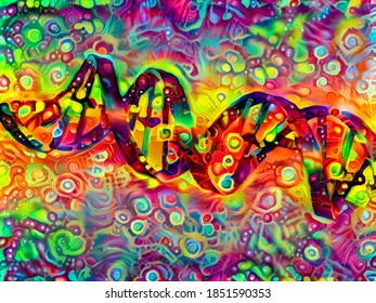 Vivid DNA Strand. Colorful Painting. 3D Rendering