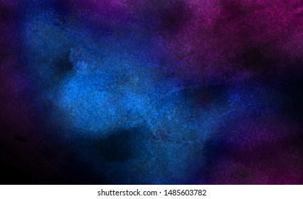 Vivid ink textured blue  pink   purple color canvas for modern design  Neon watercolor black paper background  Aquarelle smeared abstract cosmic bright vintage dark watercolour illustration 