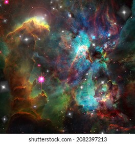 Vivid Nebula In Space. 3D Rendering