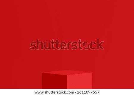 A vivid red cube platform on a solid red background, perfect for