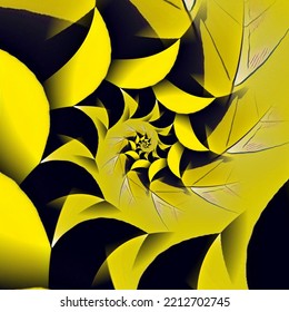 Vivid Yellow Spiral On Black Background Towards Far Distant Vanishing Point