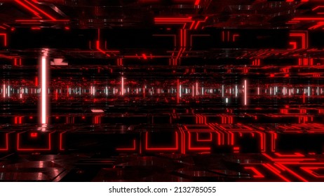 VJ Tunnel Base Future City Cyberspace Red 3d Render Loop