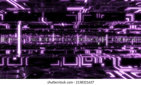 VJ Tunnel Base Future City Cyberspace Purple 3d Render Loop