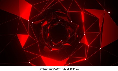 VJ Tunnel Dot Line Mesh Plexus Red 3d Render Loop