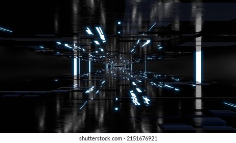 VJ Tunnel Future City Cyberspace Corridor Black 3d Render Loop