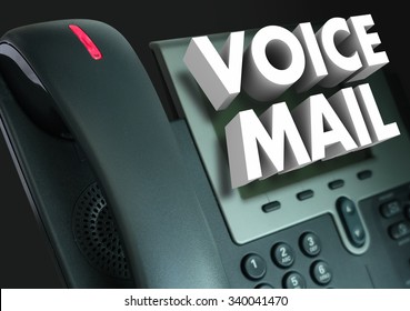 Voice Mail words in white 3d letters on a telephone to illustrate a recorded message or greeting