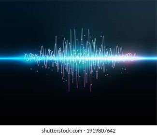 VOICE RECOGNITION.Sound waves oscillating glow light, Abstract technology background