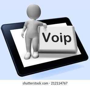 Voip Button Tablet With Character Meaning Voice Over Internet Protocol