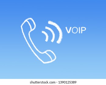 VOIP Network phone cloud shape on blue sky