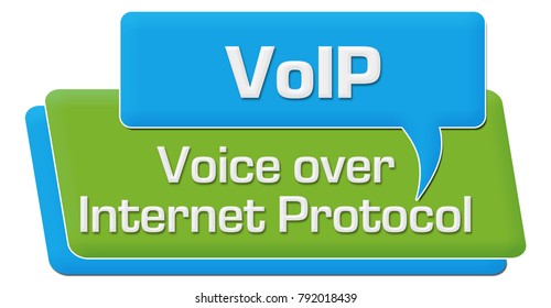 VoIP - Voice over internet protocol text written over green blue background.