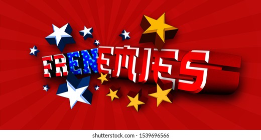 Volatile Friendly Rivalry. The New Norm For US Foreign Policy. 

3D Illustration Idea Of The Word ‘friend’ Combined With The Word ‘enemy’ In The Flag Colours Of The USA And China.