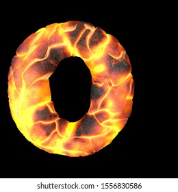 Volcanic alphabet number 3D rendering of volcanic font with lava isolated on black background. Halloween concept. 3d illustration