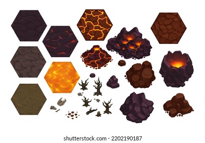 Volcanic Wastes, Lava Hexes and Objects for RPG Stylized Game 