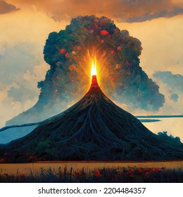 Volcano Eruption Explosion Beautiful Landscape Wallpaper Stock ...