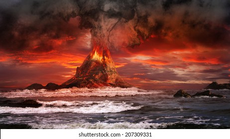 Volcano Eruption On The Sea