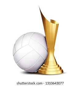 Volleyball Award. Volleyball Ball, Golden Cup. Sports Game Event Announcement. Banner Advertising. Summer Game. Professional League. Sport Invitation. Stadium. Illustration - Powered by Shutterstock