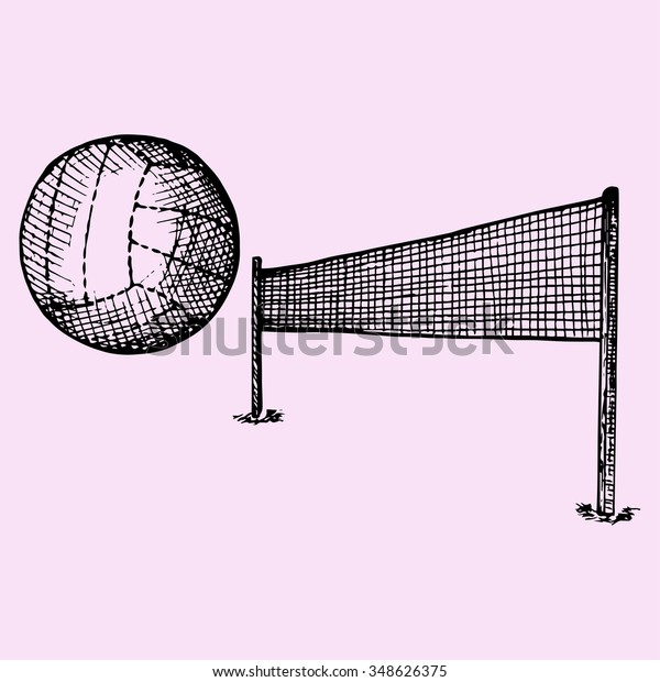 Volleyball Ball Volleyball Net Set Doodle Stock Illustration 348626375