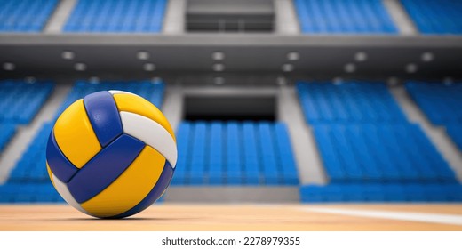 Volleyball ball and net in voleyball arena during a match. 3d illustration - Powered by Shutterstock