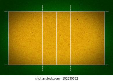 volleyball court with white lines on grunge paper