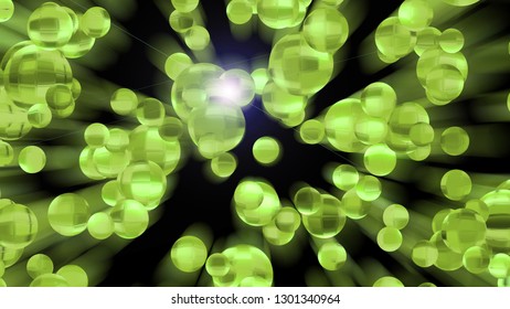 Volume balls are in space, sunlights, effect of levitation, 3d rendering digital background