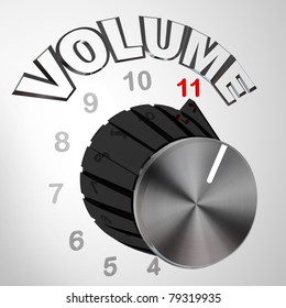 A Volume Dial Or Knob Turned All The Way To 11 Surpassing And Exceeding The Normal Maximum Sound On A Speaker Or Amplifier, Resembling A Famous Scene From A Mock Rock Documentary