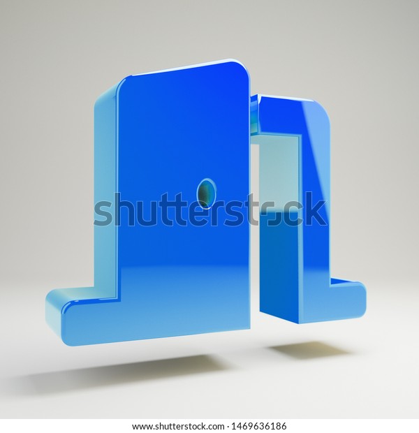 Volumetric Glossy Blue Door Open Icon Stock Illustration